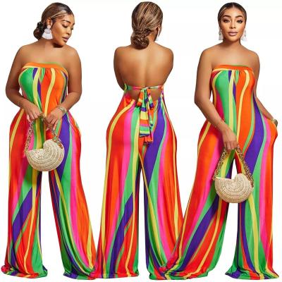 China Colorful striped strapless QUICK DRY off the shoulder jumpsuit OBELY WIDE LEG OVERALLS (GIRLS TALL FRIENDLY) for sale