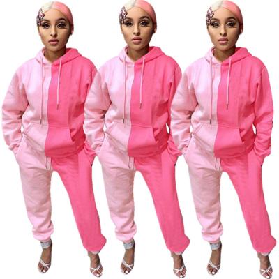 China 2021 New Arrivals QUICK DRY Color Block Hooded Women Tracksuit Set 2 Piece Hoodie Pants Sets Fashionable Sweatsuit for sale