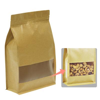 China Recyclable Environmental Friendly Custom 100% Biodegradable Kraft Paper Window And Food Packaging Eight Side Sealing Bag for sale