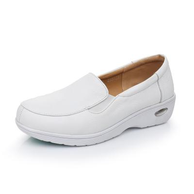 China Slip Resistant White Leather Nurse Shoes For Summer Wedge Heel Soft Leather Slip Resistant Gum Rubber Ladies Sole Shoes for sale