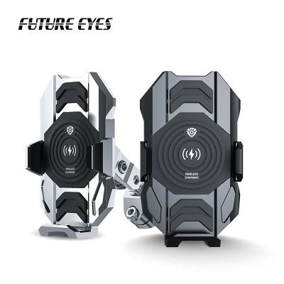 China Adjustable FUTURE EYES E10 Motorcycles Bike 15W Wireless CNC Charging Aluminum Suspension Damping Waterproof Phone Holder For Motorcycle for sale