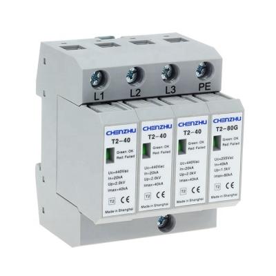 China 80A T2-80/3P+1 SPD AC Power (220/380VAC; 3-Phase TT; In=40kA Surge Protector) CHENZHU Surge Protected Device for sale