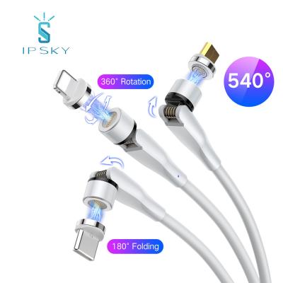 China 540Â ° spinning charging IPSKY 3 in 1 Round Magnetic Phone Cable For Micro/IOS/Type C Mobile Phone Fast Charging Magnetic 540 Cable for sale