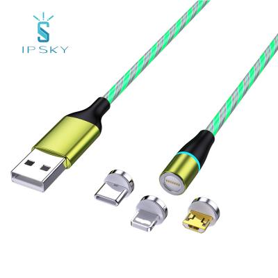 China 15W Fast Charging Magnetic Charging Cable Wholesale Light Flowing Mobile Phone Accessories USB Cables Led Lighting Data Micro USB Luminous Cables for sale