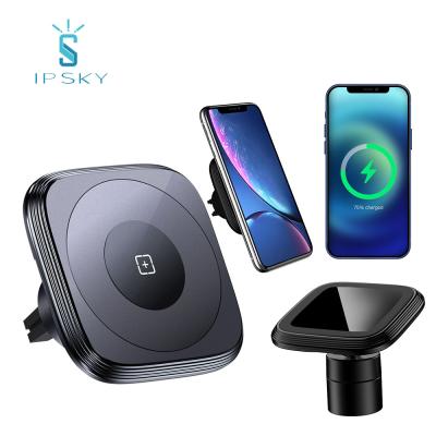 China Can Be Stand While Driving Car Design IPSKY Can 360 Degree Rotation Qi 5W10W 15W Mobile Phone Wireless Fast Charging Magnetic Attachable Charger for sale