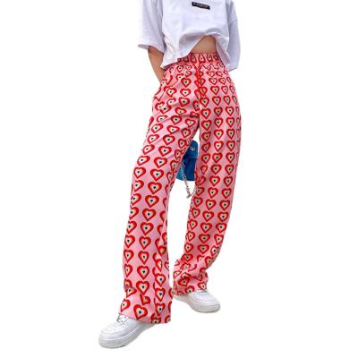 China Missnight Viable Pants Pink Heart Printed High Elastic Waist Straight Pants Drawstring Fashion Pants Streetwear Vintage Harajuku 2021 for sale