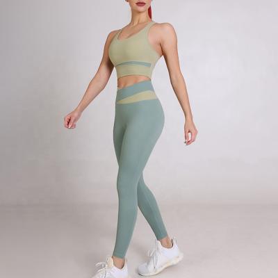 China New Arrival Breathable Yoga Pants Sets Women Lady 2PC Soft Color Block Sports Upper And Running Legging Suit Yoga Sets for sale