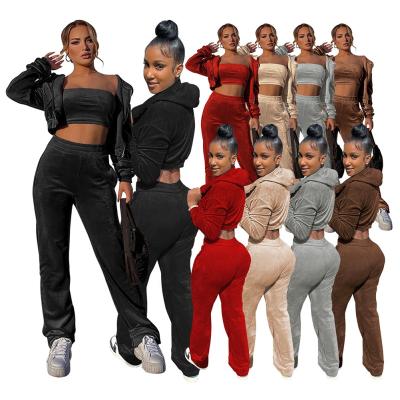 China Spring Women Breathable Clothing 2022 Long Sleeve Velor Hoodie Sexy Spring Clothes Tracksuit Set Women 3 Piece Set for sale