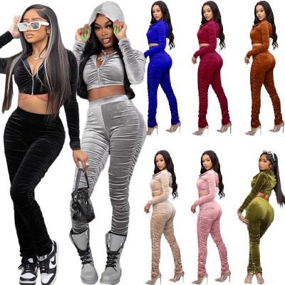 China 2022 Anti Wrinkle Women's Clothing Ladies Sleeve Velvet Zipper Hoodie Long Stacked Pants Teams Spring Women's Clothing Pants Two Piece Set for sale