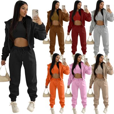 China Spring 2022 Women's Clothing Breathable Lady Breathable 3PC Sweatsuit Set Sweatsuit Zipper Up Custom Hoodie Sweatpants And Hoodie Set Women Clothing for sale