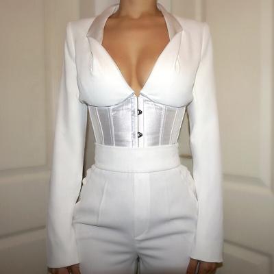 China 2020 Long Sleeve Breathable Corset Blazer Breathable Shirts In Black White Autumn Clothing For Women for sale