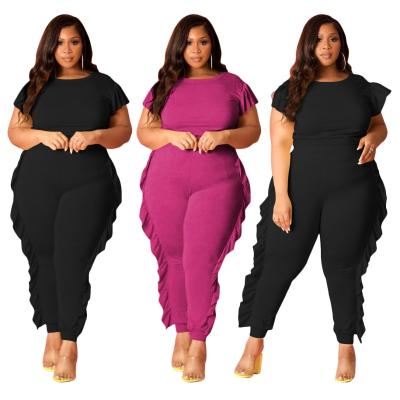 China Plus Size Breathable Breathable Clothing For Women Ladies 2PC Shorts Sheath Tops And Long Pants With Ruffles Summer Casual 2 Piece Pant Sets for sale