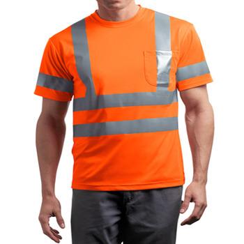 China Anti-wrinkle Orange Reflective 100% Polyester Mens Safety Tape On Front Back Sleeves Short Sleeve Snag-resistant Reflective Work Shirt for sale