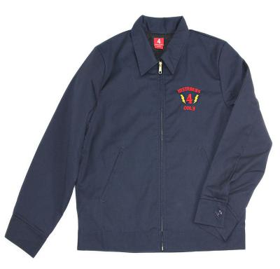 China QUICK DRY Men's Navy Blue Custom 100% Cotton with Quilted Interior with Embroidered Logo Full Zip Up Work Jacket for Industry Work Coat for sale