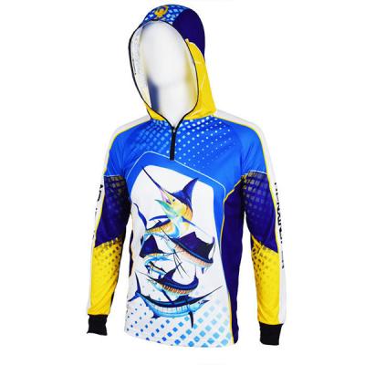 China Antibacterial Mens 100% Polyester Coolmax Eyelet Sublimated Long Sleeves Printed With Hood Zip Up Fishing Jacket for sale