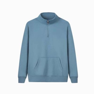 China Anti-wrinkle 100% unisex polyester fleece 1/4 zipper on front with kangaroo pocket knitted rib cuffs and bottom blank pullover sweatshirt for sale