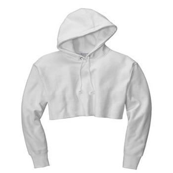 China Anti-pilling ladies white cotton 80/20/poly fleece oversized, casual fit with dropped shoulder sleeves cropped cut hooded sweatshirt for sale