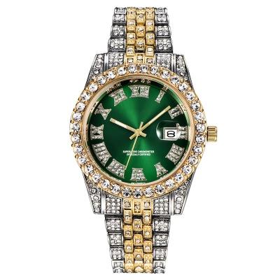 China Crystal Pointer Time Indicators Wristwatches Automatic Stainless Steel Micro Unisex Green Dial Date Quartz Analog Watch for sale