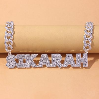 China Wholesale Hiphop Bling Zircon Cuban Chain Jewelry White Gold Plated Customized Name Women Diamond Jewelry Personalized Necklace for sale