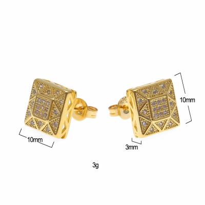 China Hiphop Square Cut Zircon Ear Stud Earring Princes Zircon Stud Earring For Women Men for sale