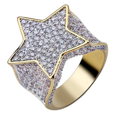 China FASHIONABLE Hot Popular Statement Men's Rings Most Hip Hop Star Pentagon Star CZ Rings Jewelry Iced Out Diamond Gold Ring for sale