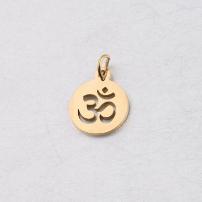 China TRENDY Skyrim Women Shape Yoga Gold Plated Round Retro Necklace Pendant Stainless Steel Yoga Om Aum Ohm Symbol Pendant for sale