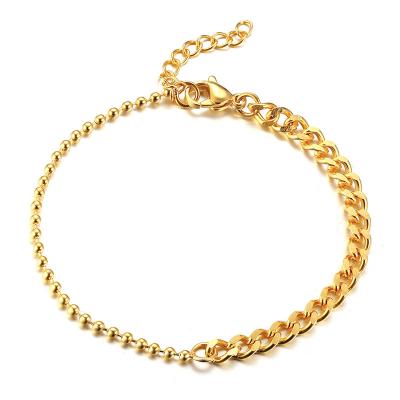 China 2021 Women Stainless Steel Adjustable CLASSIC Cuban Link European Asymmetric Bracelet Beads Chain Bracelet for sale