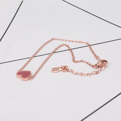 China Newest Rose Gold Plated Red Color Trendy Hiphop Enamel Heart Anklet Summer Beach Foot Jewelry Stainless Steel Heart Anklet Bracelet for sale