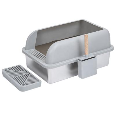 China Cat Litter Cleaning Pet Cat Sand Box Stainless Steel Skid Proof Kitty Garbage Pan Cat Toilet Box, Cat Litter Box for sale