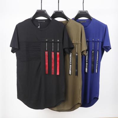 China Wholesale Black Army Color Anti-Wrinkle T-shirt Men's Green-Blue Ribbon T-shirt Curved Edge T-shirt for sale