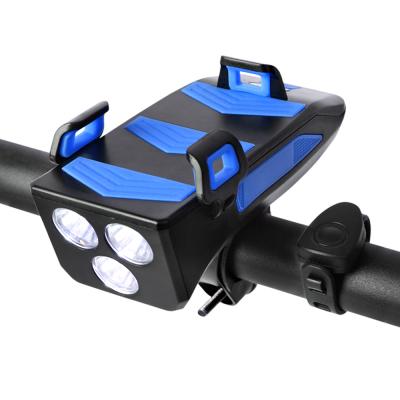 中国 Power Bank / Phone Holder / Horn / Bike Light 4 in 1 New Outdoor Multifunctional 4 in 1 Bike Accessories Rechargeable USB LED Horn Phone Holder Powerbank Front Bicycle Light 販売のため