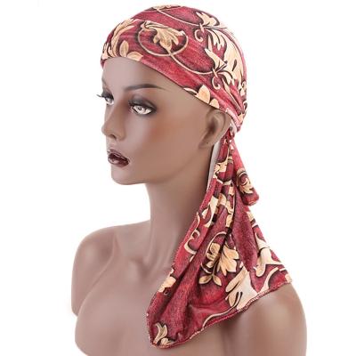 China Universal Fashion Printed Korea Unisex Velvet Durag Long Tail Tie Off Durag9/29 for sale