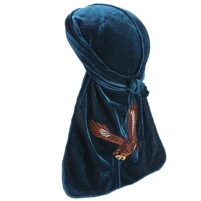 China Custom Durag Universal Velvet Waves Logo Design Embroidered Head Wrap Durag For Men for sale