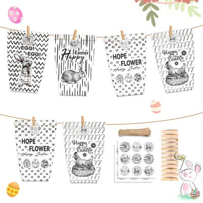 China Gift & Craft Xindeli LB145 Happy Easter Theme 12 pcs with Stickers Double Side Design Kraft Paper Candy Gift Bag for Party Supplies for sale