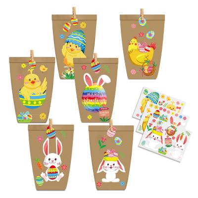 China Gift & Craft Xindeli LB154 Easter Hen Theme 12 pcs with DIY Stickers Kraft Paper Candy Gift Bag for Easter Party Supplies for sale