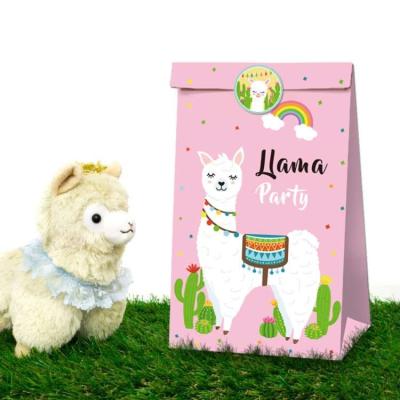 China Xindeli LB057 Llama Theme Birthday Party Supplies Recyclable Cactus Printed Wrapping Paper Gift Candy Bag With Sticker for sale