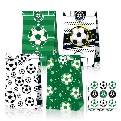 China Recycled Materials Xindeli LB153 Soccer Football Gift Goodies Candy Treat Bags 12 Pcs Kraft Paper Bag With Stickers Gifts Supplies for sale