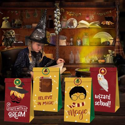 China Recycled Materials Xindeli MB016 Wizard School Party Decor Harry Design Paper Candy Gift Magic Bag For Kids Birthday Party Decor for sale