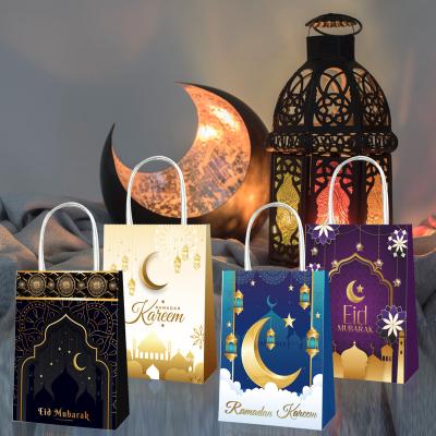 China Xindeli Recyclable BD115 Eid Mubarak Party Supplies Moon Lantern Printed Gift Paper Shopping Bag With Handle For Ramadan Party Favors for sale