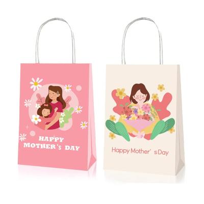 China Xindeli BD110 Recyclable Flower Printed Happy Mother's Day Paper Gift Tote Bag With Handle for sale