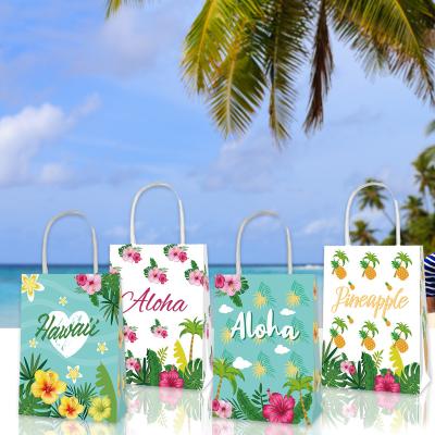 China Xindeli BD119 Pineapple Flower Design Gift Candy Recyclable Paper Bag With Handle For Hawaiian Aloha Party Favors for sale