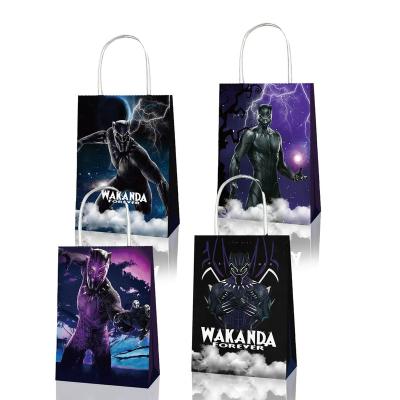 China Xindeli BD120 Black Panther Theme Gift Recyclable Paper Bag With Handle For Kids Birthday Gifts for sale