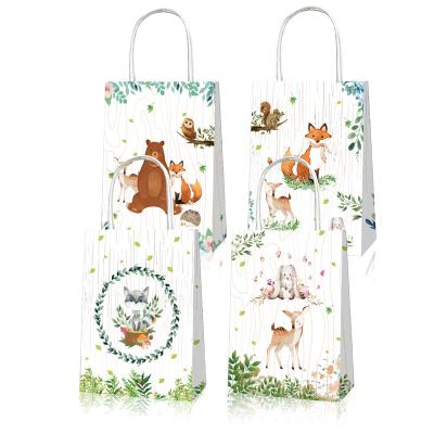 China Xindeli BD060 12 Pcs Recyclable Woodland Gift Paper Bags Animal Gift Bags With Handles For Kids Party Supplies for sale