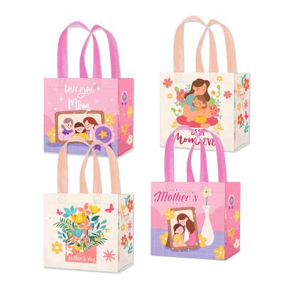 China Xindeli WFF014 Recyclable Happy Mother's Day Nonwoven Bags Lace Flower Goodies Candy Bags Tote Gift Bags For Best Mom Party Supplies for sale