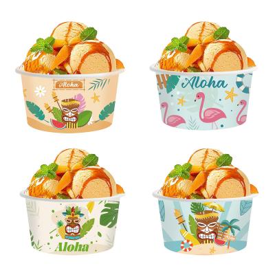 China Xindeli BQ003 Aloha Hawaiian Disposable Ice Cream Paper Cups Dessert Snack Yogurt Bowls 8 Ounces For Summer Party for sale