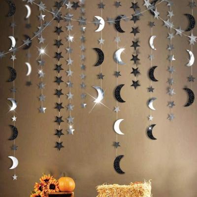 China Black Silver Moon Garland Kit Halloween Party Decoration Glitter Star From Europe for sale