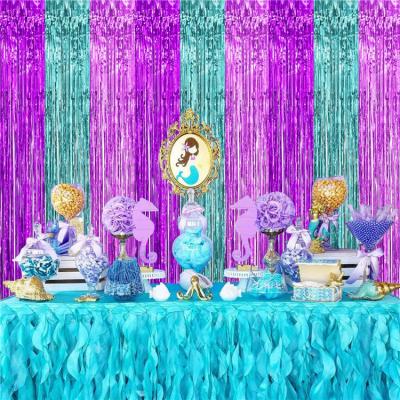 China Europe Mermaid Birthday Decorations Teal Purple Tinsel Foil Fringe Curtains for sale