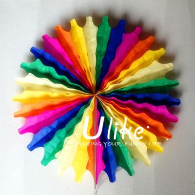 China Colorful Europe Wedding Paper Fan Decorate Your Own Fans Rainbow Paper Honeycomb Paper Fan for sale