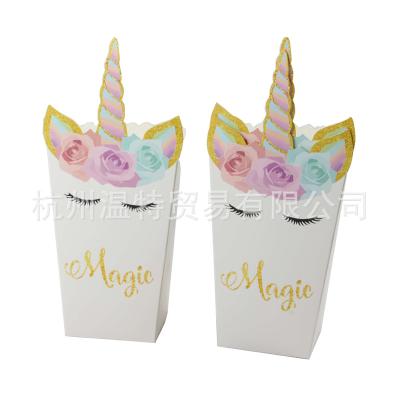 China Europe new product explosion unicorn popcorn box food packaging sparkle children's party decoration for sale