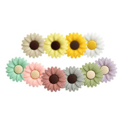 China Eco-friendly trending products 2023 new silicone print daisy beads Soothing Baby's Teething Pain diy 100% Food Grade Silicone for sale